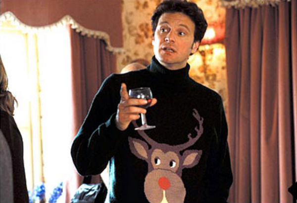 Colin Firth (in an ugly Christmas sweater) in "Bridget Jones' Diary"