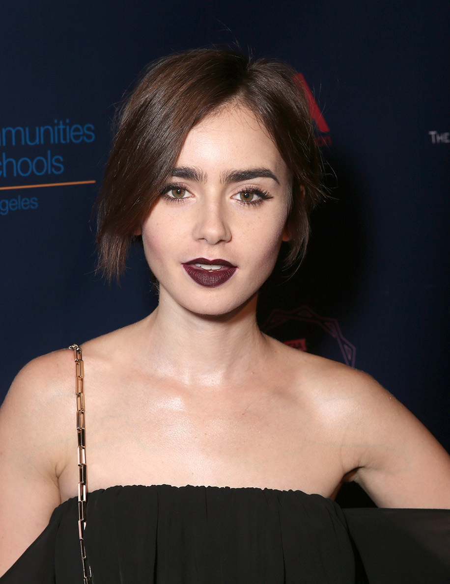 lily collins dark lipstick