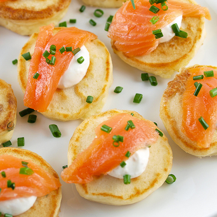 STYLECASTER | 25 Festive Recipes That Will Impress Your Friends on New Year’s Eve | Cream Cheese Pancakes with Smoked Salmon