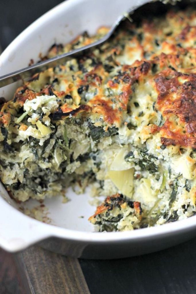 Easy spinach casserole with artichokes & quinoa