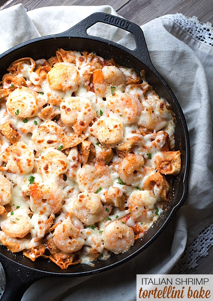 STYLECASTER | 17 Easy Baked Pasta Recipes That Are Cozy AF | Italian Shrimp Tortellini Bake