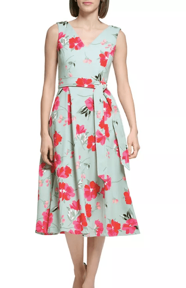 Women's Floral-Print Sleeveless Tie-Waist Dress
