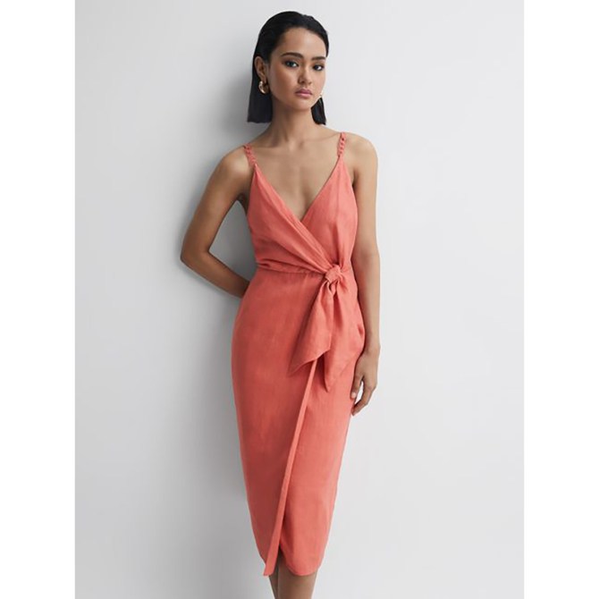 ESME LINEN SIDE TIE MIDI DRESS