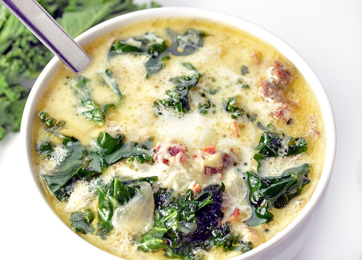 STYLECASTER | 17 Slow-Cooker Soups with Tons of Fresh Greens | Copycat Olive Garden Zupa Toscana