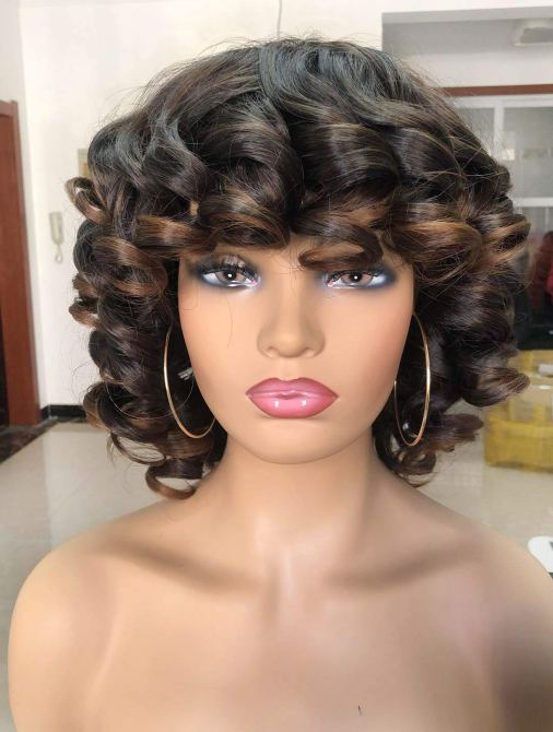 Beauart Bang Wig with Hair Bangs Black Brown Highlights