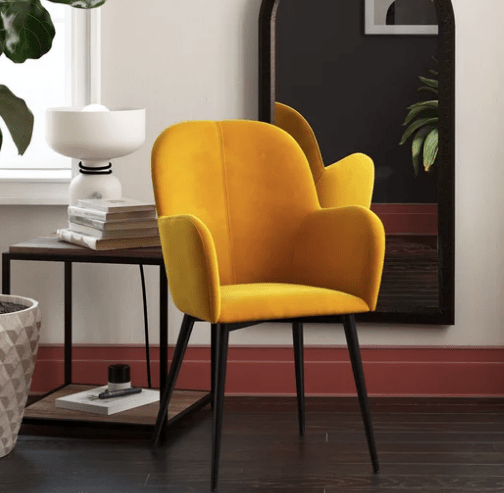 Queer Eye Fallon Modern Accent Chair, Metal Legs, Mustard Yellow Velvet
