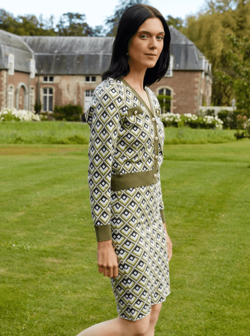 MOTF PREMIUM VISCOSE ARGYLE CARDIGAN & KNIT SKIRT