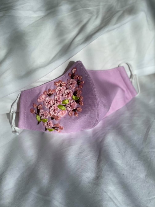 Las Brujitas Cherry Blossoms Embroidered Handmade Face Mask