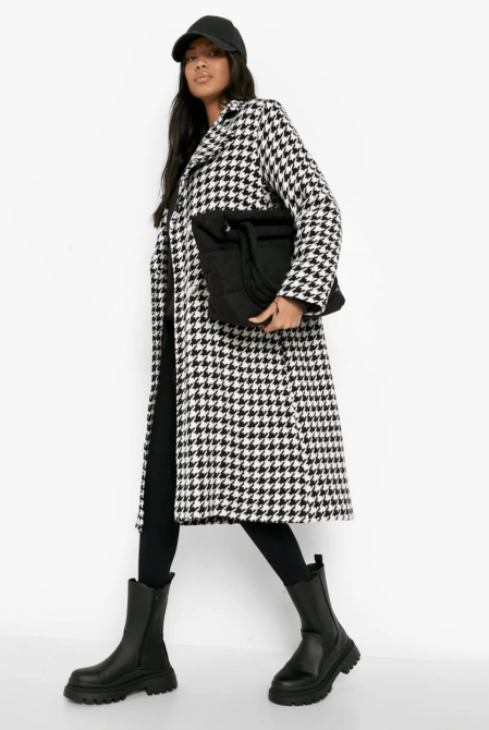 Boohoo Dogtooth Longline Coat