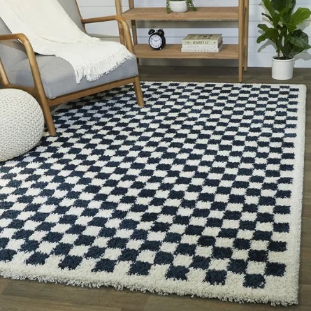 AllModern Walker Checkered Navy/White Shag Area Rug Wayfair
