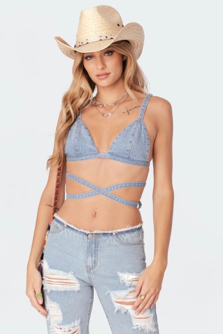 Edikted Denim Strap Bralette Top