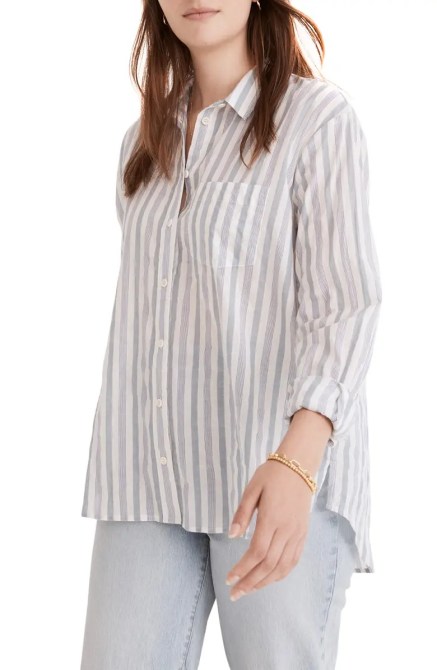 Madewell Ex-Boyfriend Oversize High-Low Stretch Cotton Button-Up Shirt Nordstrom