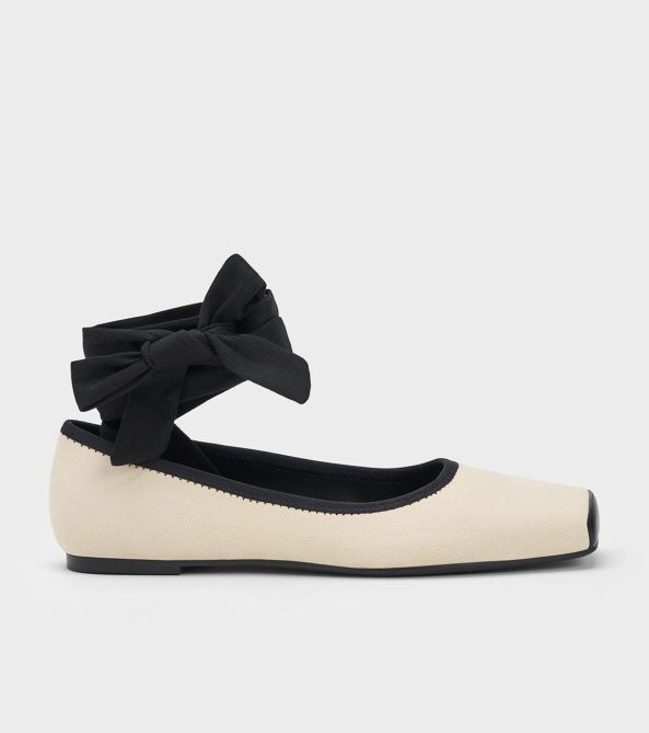 Charles & Keith Tie-Around Canvas Ballerina Flats