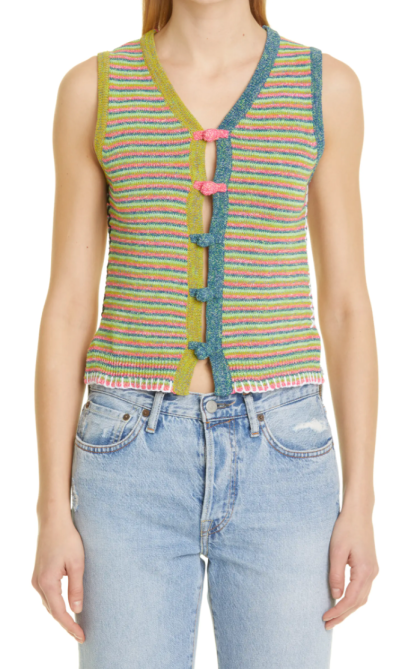 YanYan Romy Microstripe Button-Up Sweater Vest Nordstrom