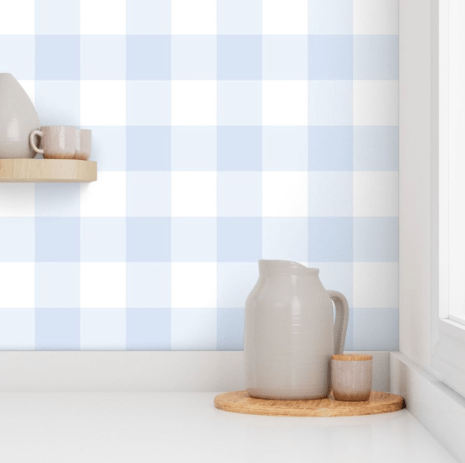 Chambray Blue Gingham Wallpaper