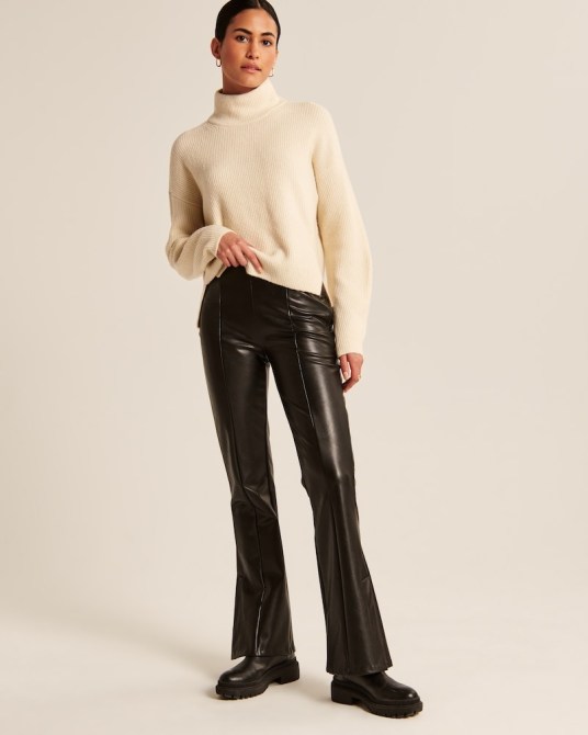 Abercrombie & Fitch Split-Hem Vegan Leather Slim Flare Pants