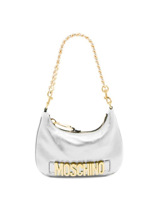 Moschino Metallic Leather Crystal-Logo Crescent Shoulder Bag Saks Fifth Avenue