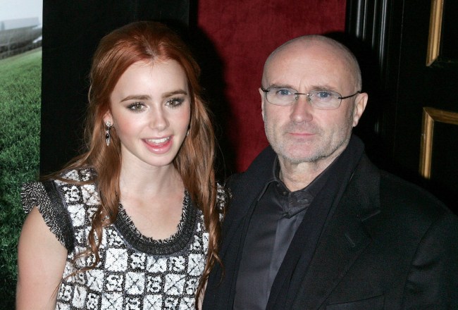 Actress Lily Collins and Musician Phil Collins attend "The Blind Side" premiere at the Ziegfeld Theatre on November 17, 2009 in New York City.