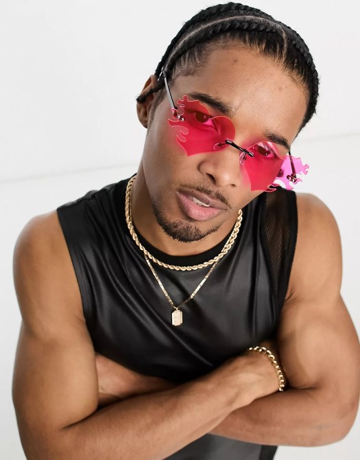 ASOS Public Desire cut-out heart flame sunglasses in neon pink