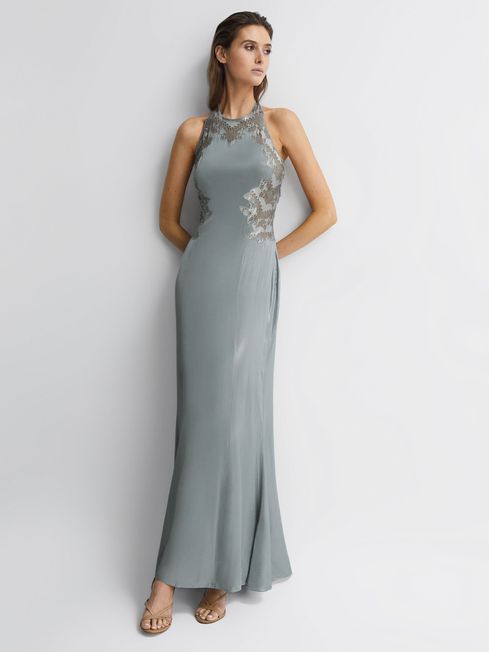 grey maxi dress with lace