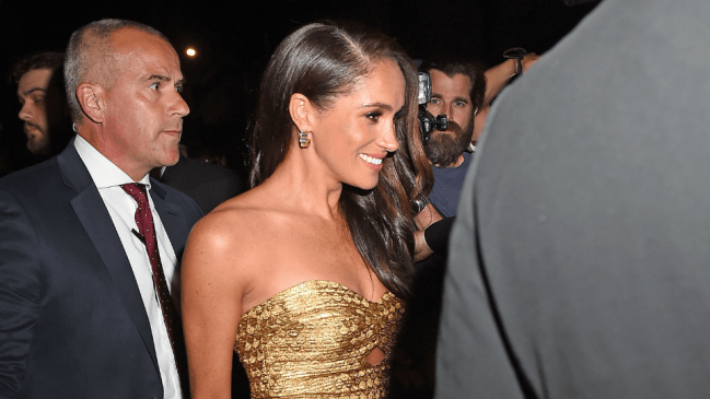STYLECASTER | Meghan Markle Gold Dress