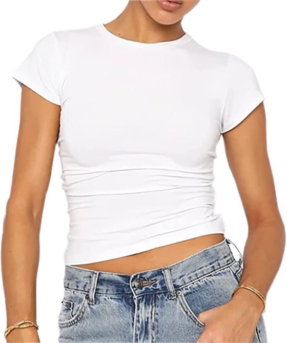 LEEDYA Solid Cropped T-Shirt Amazon