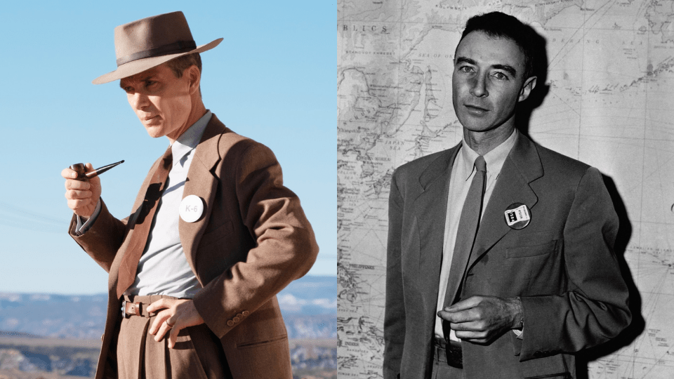 Cillian Murphy (L) as Robert Oppenheimer (R) in Oppenheimer.