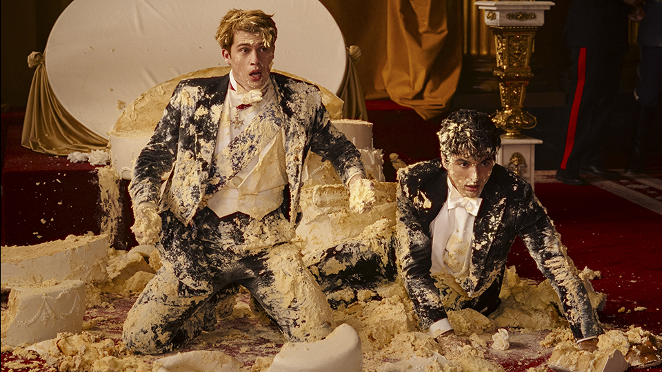 Nicholas Galitzine as Prince Henry and Taylor Zakhar Perez as Alex Claremont-Diaz in Prime Video’s Red, White & Royal Blue.