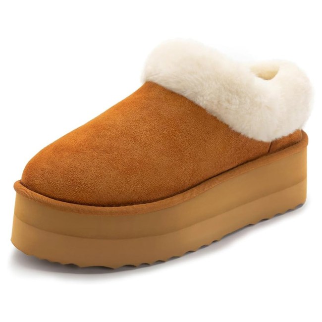 Athlefit Women's Fuzzy Platform Slippers