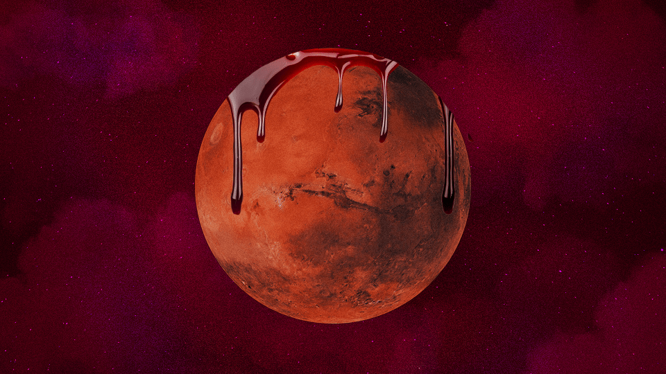 Mars with blood dripping down it