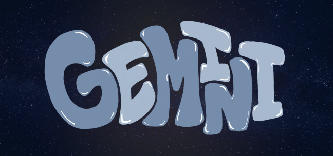 "Gemini" laid over a starry sky