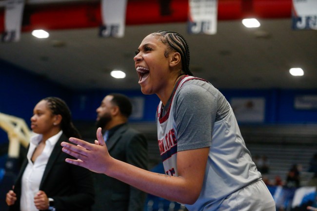 Angel Jackson of the Jackson State Lady Tigers reacts on the sidelines during game against the University of Arkansas Pine Bluff on March 7, 2024 in Jackson, Mississippi.