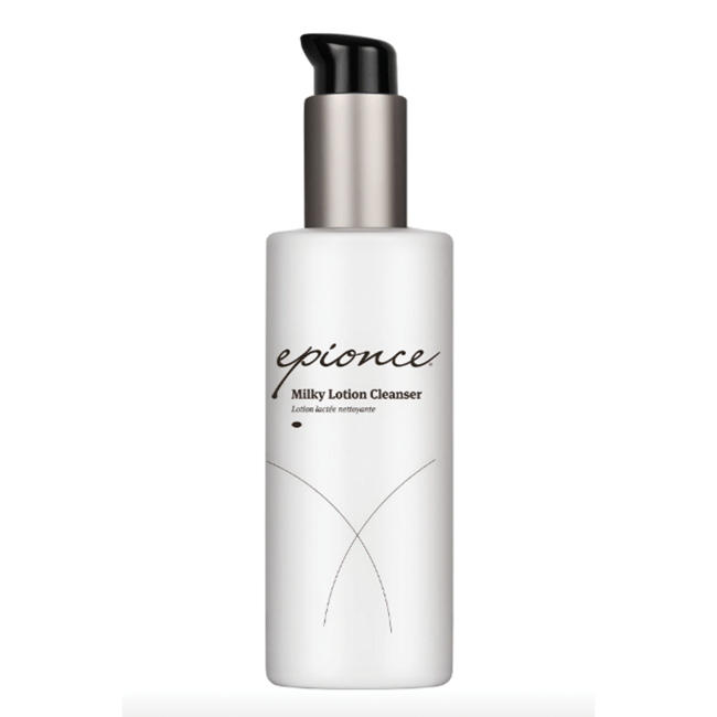 Epionce Milky Lotion Cleanser in a white bottle.