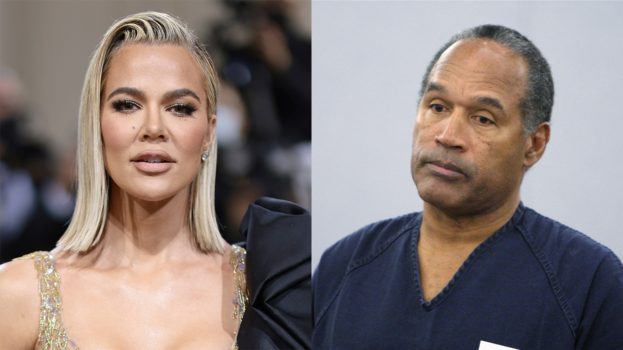 Khloé Kardashian, a white woman with blonde hair with OJ Simpson, a black man
