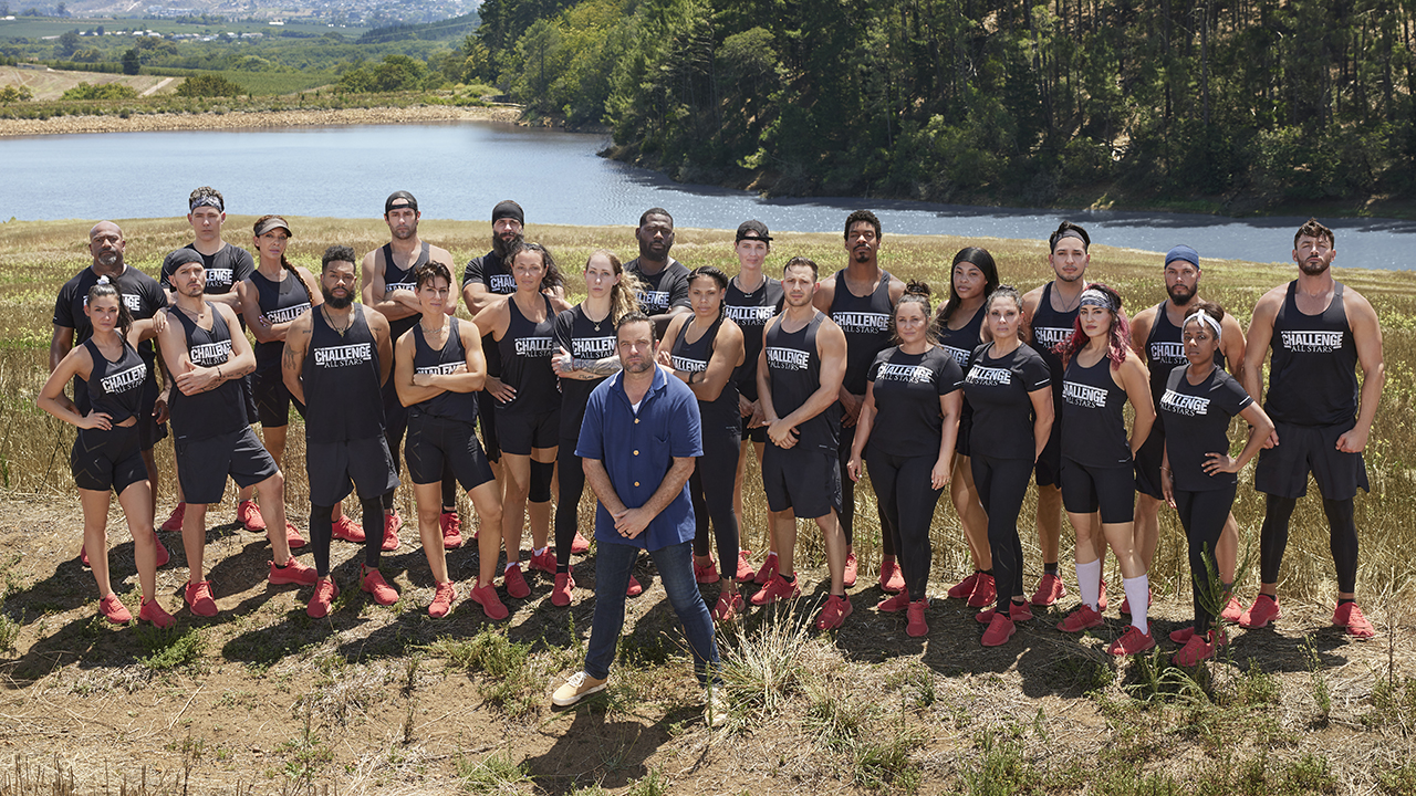 Back row, L-R: Kefla Hare, Adam Larson, Janelle Casanave, Ace Amerson, Brad Fiorenza, Tyrie Ballard-Brown, Laurel Stucky, Leroy Garrett, Kam Williams, Derek Chavez, Steve Meinke, Tony Raines Front row, L-R: Averey Tressler, Ryan Kehoe, Brandon Nelson, Rachel Robinson, Flora Alekseyeva, Nicole Zanatta, Ayanna Mackins, Jay Mitchell, Veronica Portillo, Tina Barta, Cara Maria Sorbello, Jasmine Reynaud in The Challenge: All Stars, season 4, streaming on Paramount+, 2024.
