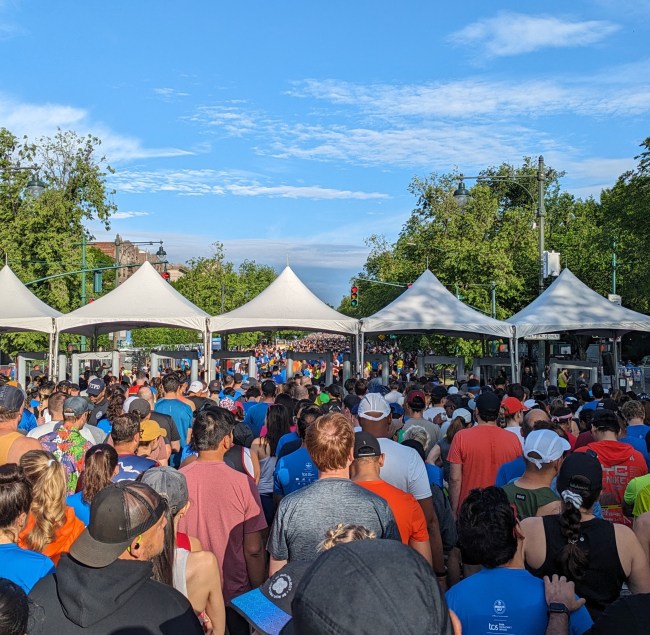 Image of runners lining up for the Brooklyn Half Marathon in 2024. 