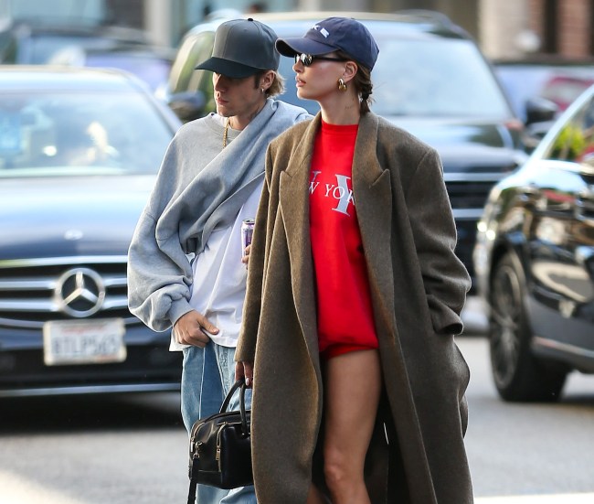 Justin Bieber and Hailey Bieber are seen on December 14, 2023 in Los Angeles, California.