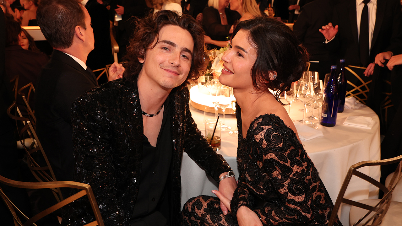 Timothée Chalamet and Kylie Jenner at the 81st Golden Globe Awards held at the Beverly Hilton Hotel on January 7, 2024 in Beverly Hills, California.