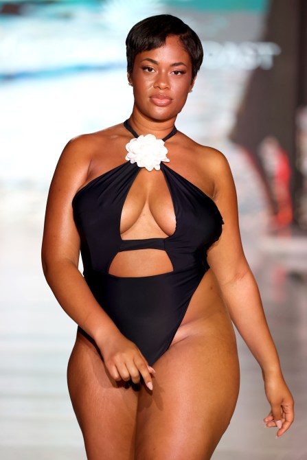 A model walks the runway for Mahogany Coast during Miami Swim Week: The Shows at SLS South Beach on June 02, 2024 in Miami Beach, Florida.