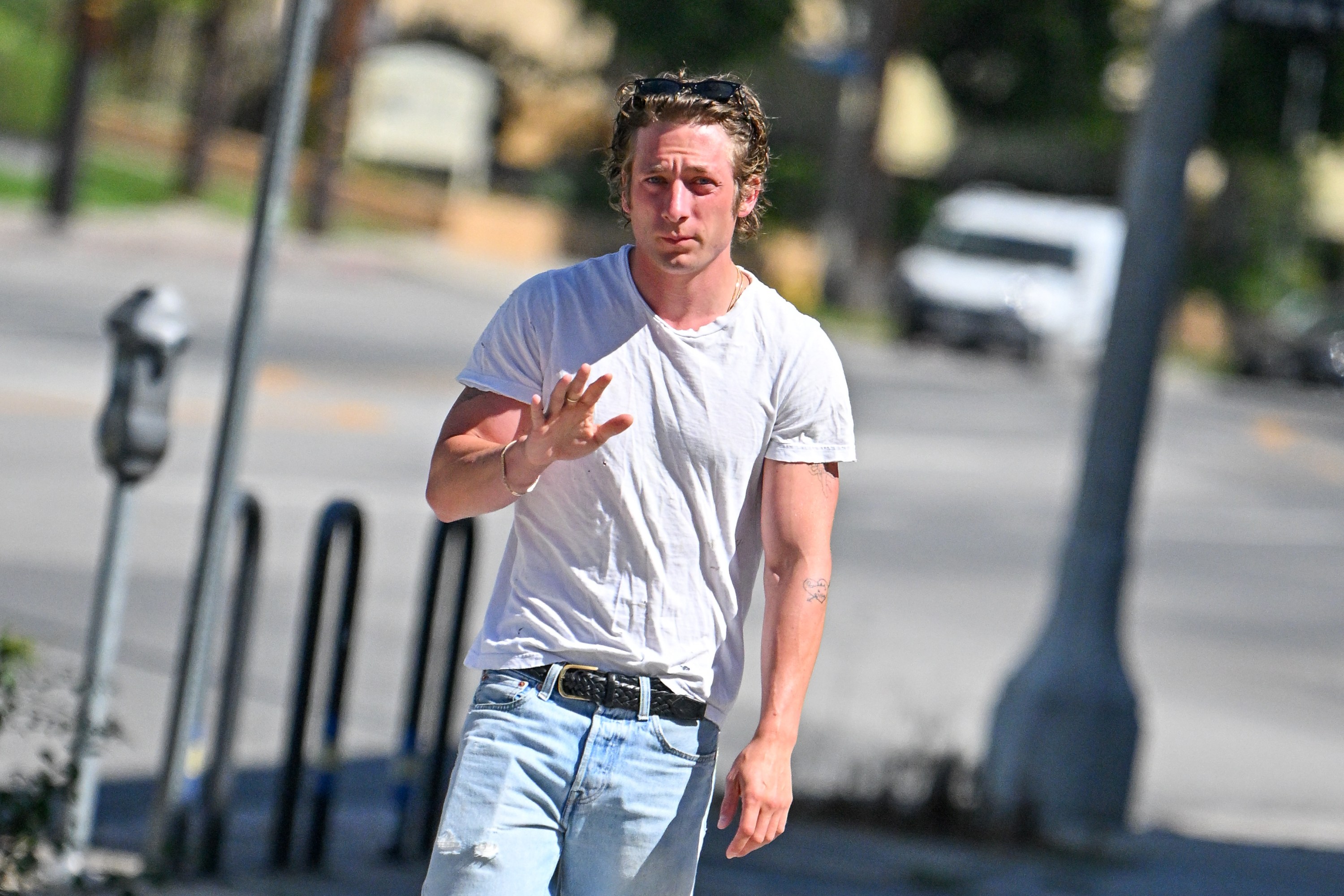 Jeremy Allen White is seen walking to Joan's on Third on June 26, 2024 in Los Angeles, California.