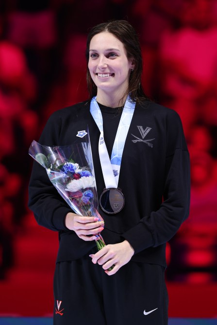 Alex Walsh of the United States looks on during the medal ceremony for the Women's 200m individual medley final on Day Eight of the 2024 U.S. Olympic Team Swimming Trials at Lucas Oil Stadium on June 22, 2024 in Indianapolis, Indiana.