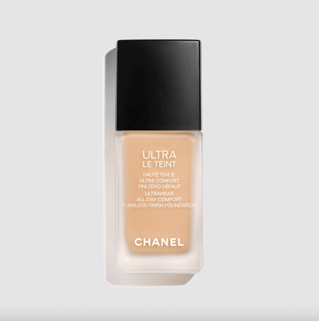 Chanel Ultra Le Teint Foundation in a clear bottle with a black cap.