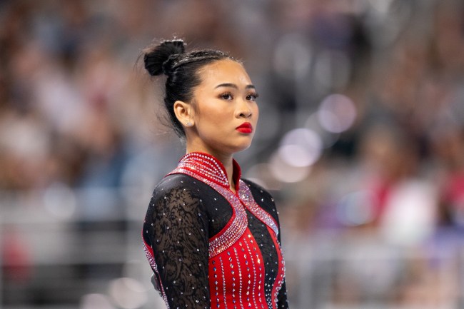 Sunisa Lee waits to perform her floor routine during the 2024 Xfinity U.S. Gymnastics Championships at Dickies Arena on June 2, 2024 in Fort Worth, Texas.