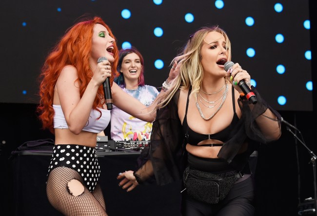 Bella Thorne, COM3T, Tana Mongeau perform onstage during Day 2 of Billboard Hot 100 Festival 2018 at Northwell Health at Jones Beach Theater on August 19, 2018 in Wantagh, New York.