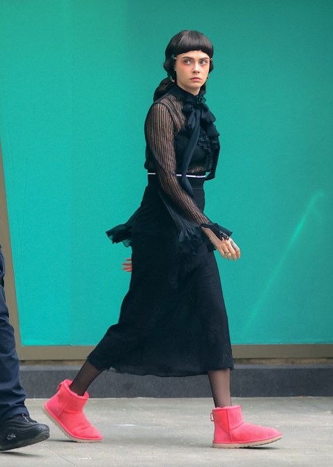 Cara Delevingne is seen at the film set of the 'American Horrors Story' TV Series on April 27, 2023 in New York City.