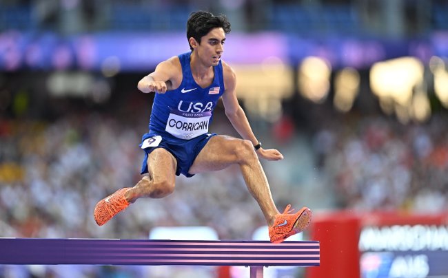 James Corrigan of Team United States during the men's 3000m steeplchase round 1 at the Stade de France during the 2024 Paris Summer Olympic Games in Paris, France.