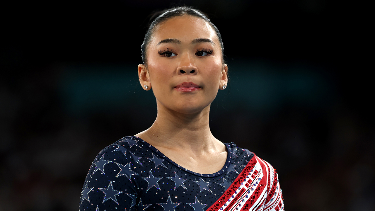 Sunisa Lee of Team United States looks on during the Artistic Gymnastics Women's Team Final on day four of the Olympic Games Paris 2024 at Bercy Arena on July 30, 2024 in Paris, France.