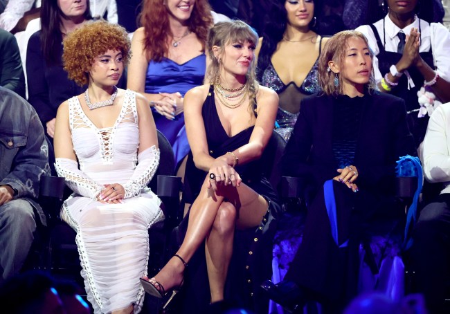 Ice Spice and Taylor Swift are seen during the 2023 MTV Video Music Awards at Prudential Center on September 12, 2023 in Newark, New Jersey.