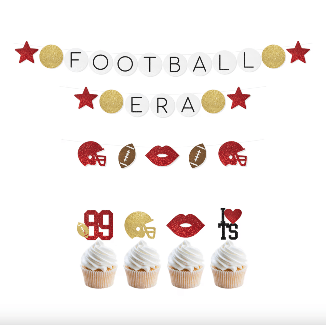 A banner that reads "Football Era" and other party decorations