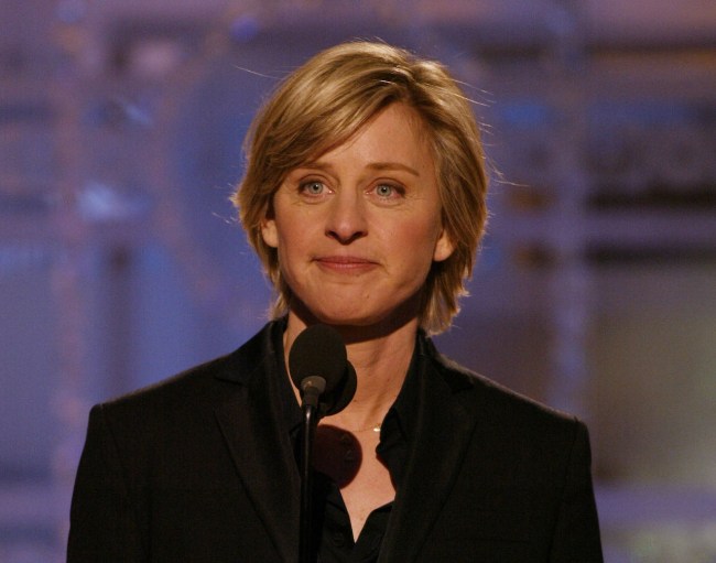 TV Show Host Ellen DeGeneres on stage at the 61st Annual Golden Globe Awards on January 25, 2004 at the Beverly Hilton Hotel, in Beverly Hills, California.